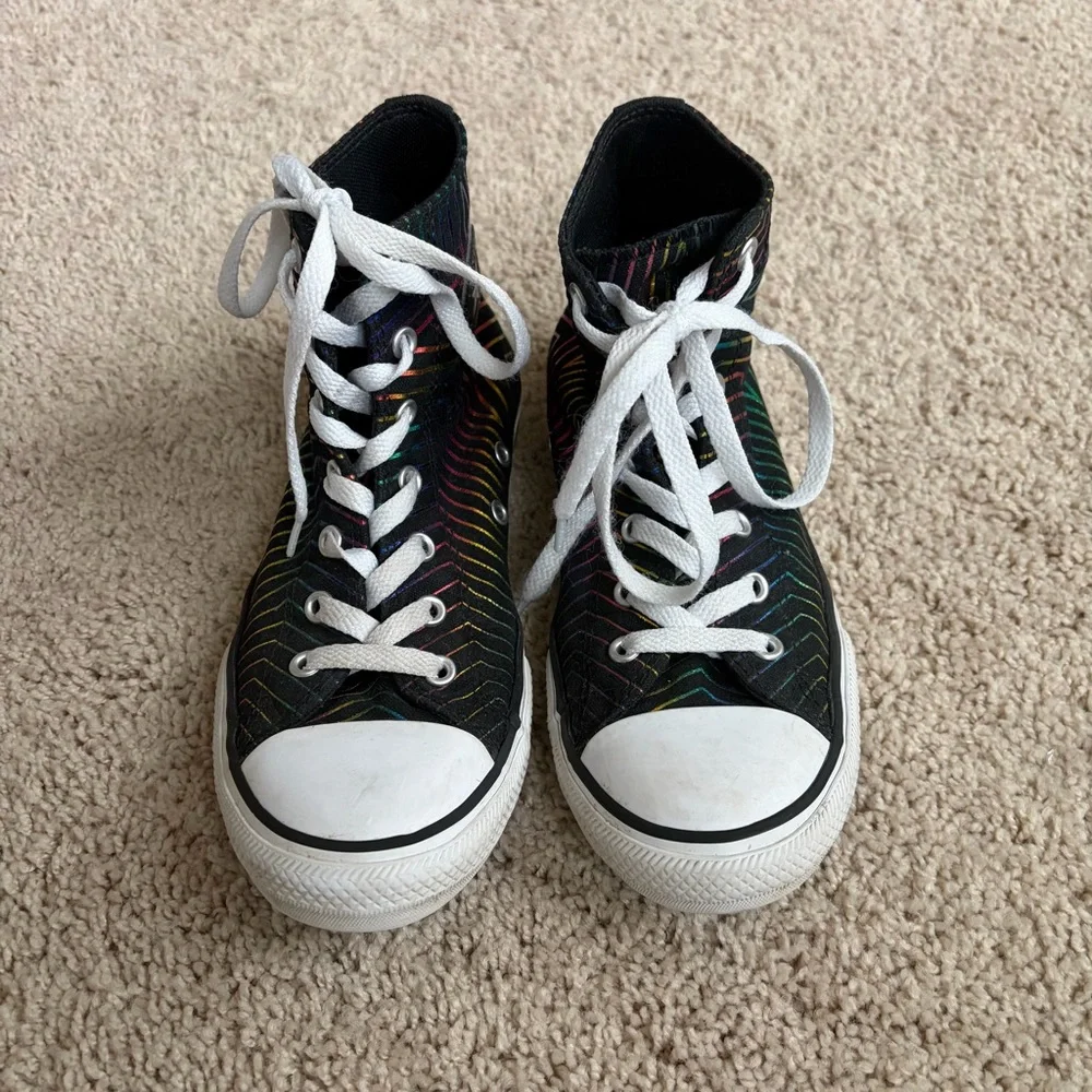 Converse Kids' Black and Rainbow High-Top Sneakers size 3.5